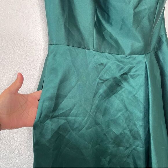 NEW Alfred Sung One-Shoulder Satin Gown Long Dress with Pockets Hunter Green 12 - Picture 9 of 9